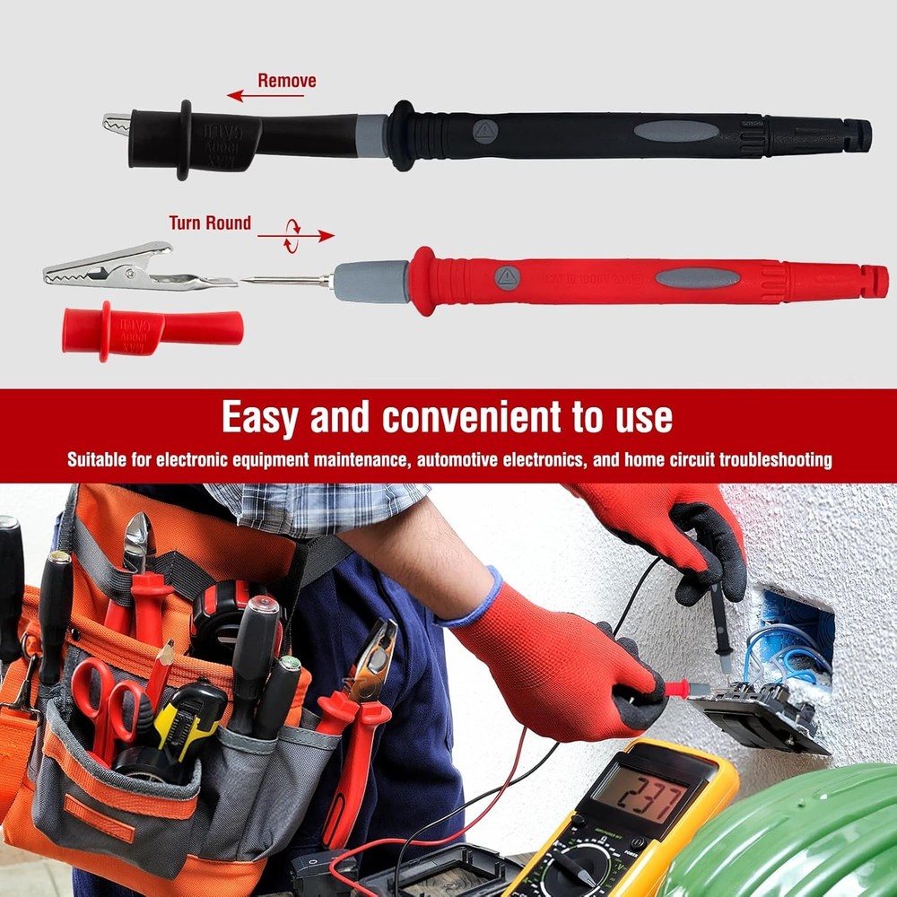 Professional Multimeter Test Leads Kit,Extra-Long Soft Silicone Meter Red