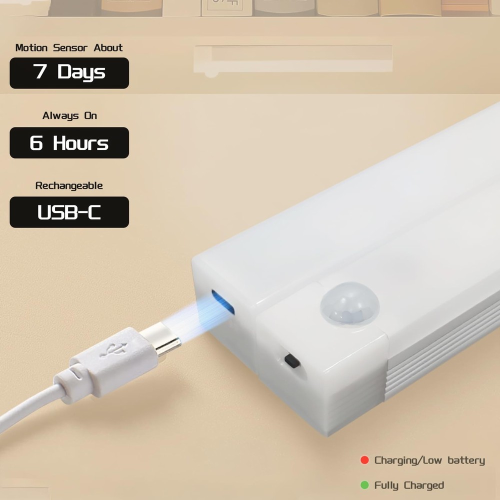 Under Cabinet Lighting Wireless, 4-Pack Dimmable Motion Sensor LED Lights wit...