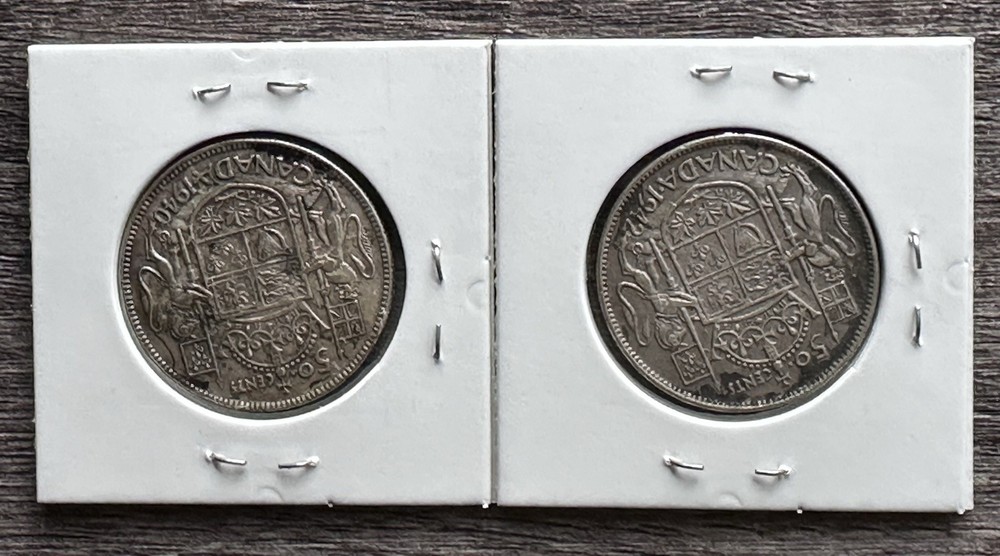 1940 & 1942 Canada 50 Cent Coins. Both Authentic & Circulated. .800 Silver