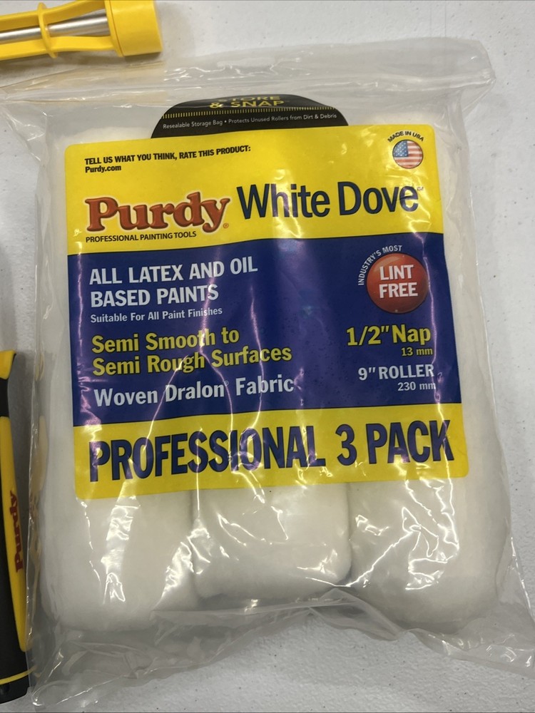 Purdy 9” Paint Roller Frame & 3pk White Dove Rollers Set & 2pk 3/4 Core Rollers
