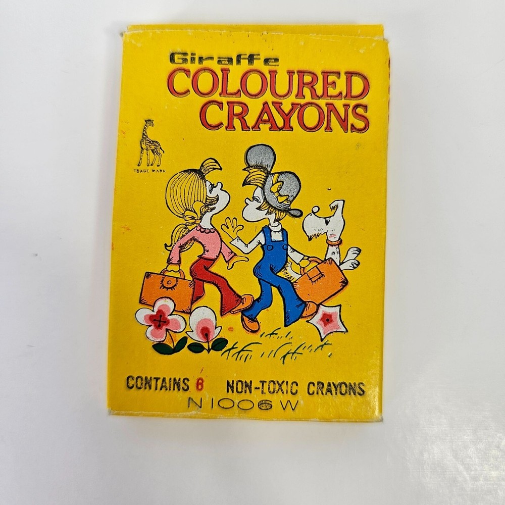 Giraffe Vintage Coloured Crayons 6 Count Mini Box Used