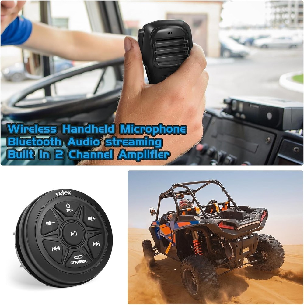 Velex Waterproof Bluetooth Marine Audio Receiver Wireless 2 Channel
