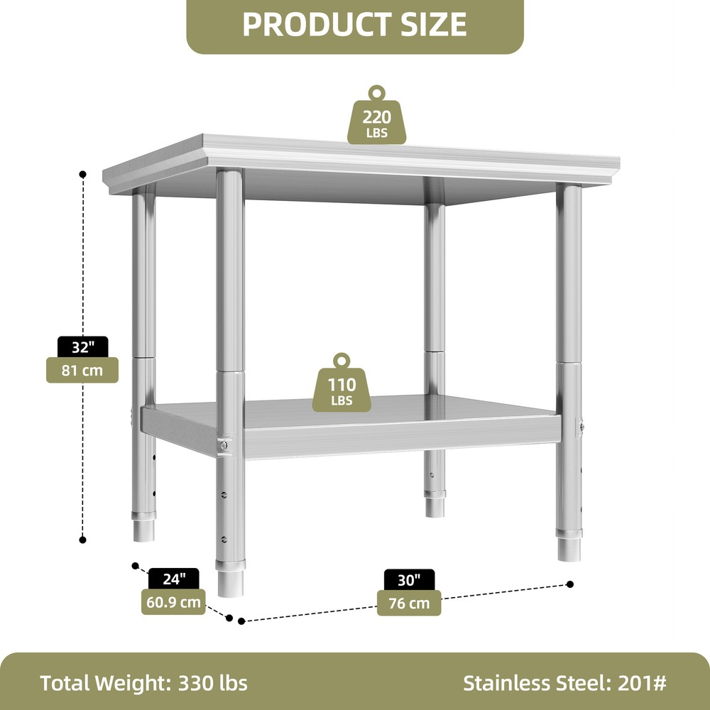 Work Table Stainless Steel 2 Tier Shelves Storage Workbench Kitchen Commercial