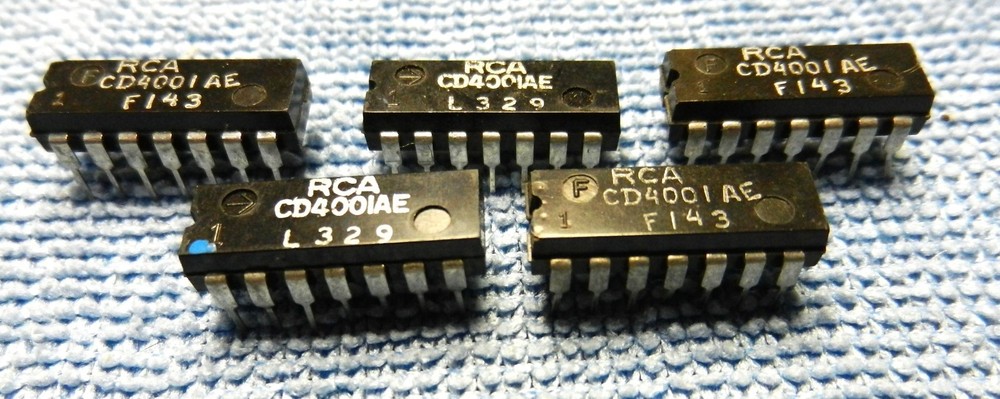 RCA CD4001AE CMOS Integrated Circuits (Quantity 5)