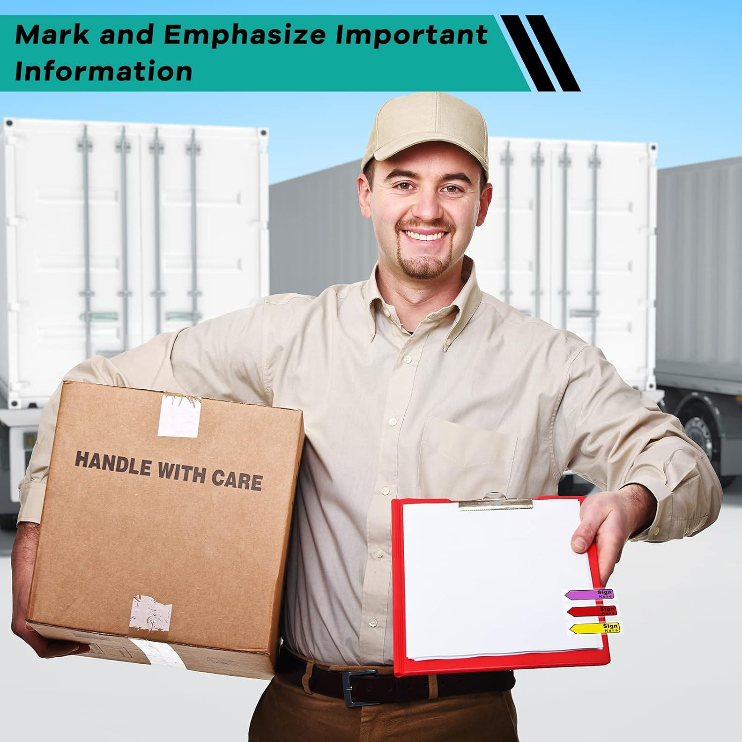 Colored Sign Here Tabs - 600 Self-Stick Flag Stickers with Dispenser