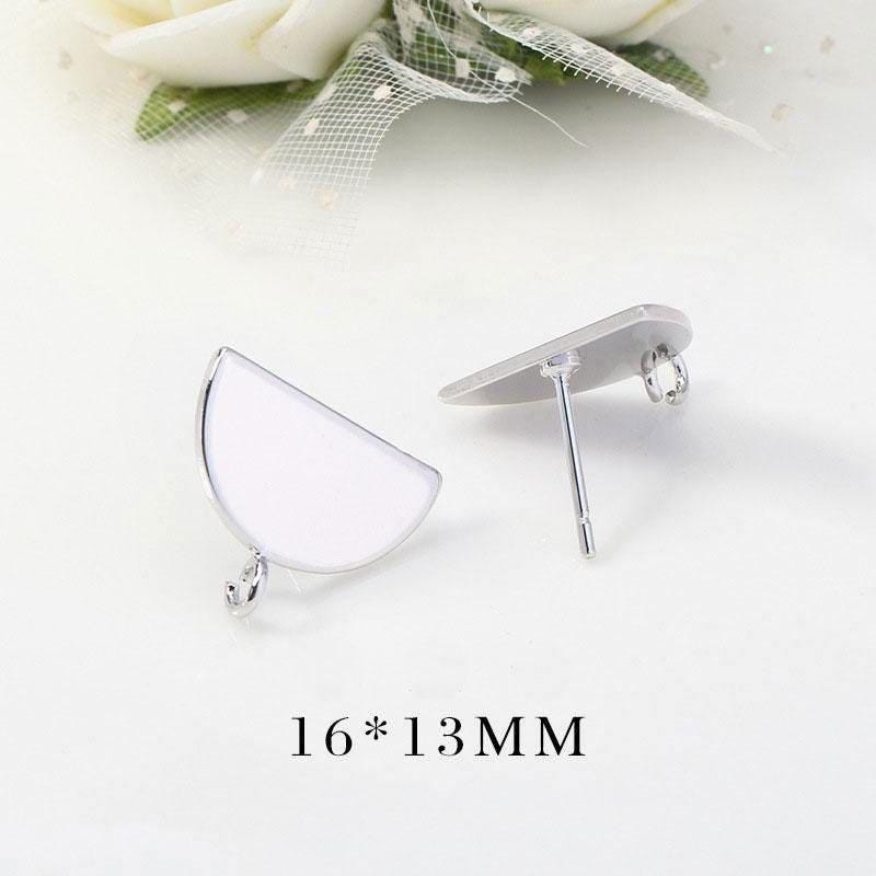 One Pair 18K Gold Plated Stud Semi-Circle Earrings Component Connector GM511