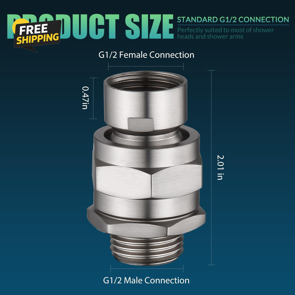 Shower Head Swivel Ball Adapter - Solid Brass Adjustable Shower Arm Extension