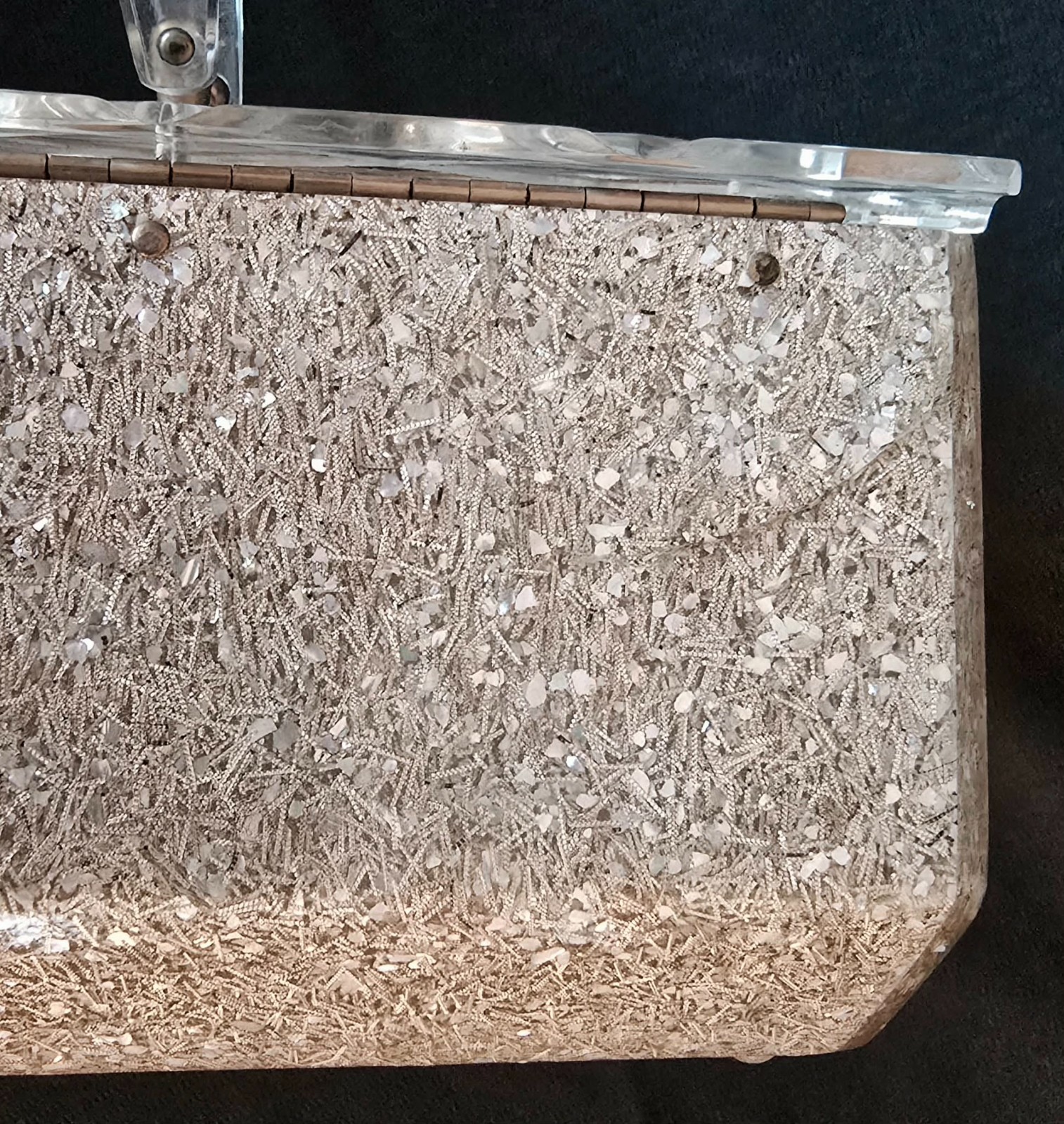 Vintage Charles S. Kahn Lucite Glitter Box Purse 1950s Crystal Cut Top & Handle