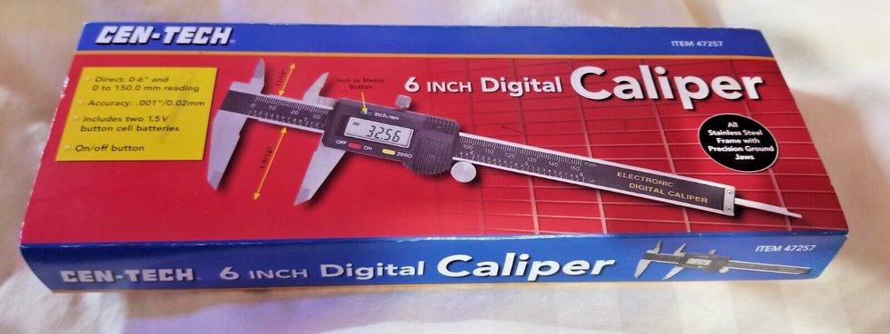 CEN-TECH 6" Electronic Digital Caliper Item 47257 with case, box, & instructions