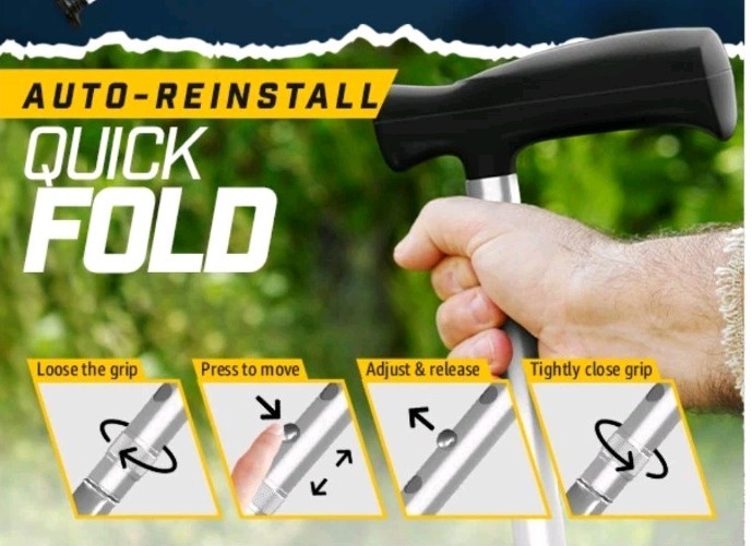 🩼 Zelecks Folding Cane 360° Pivot Base Adjustable Self-Standing Blue