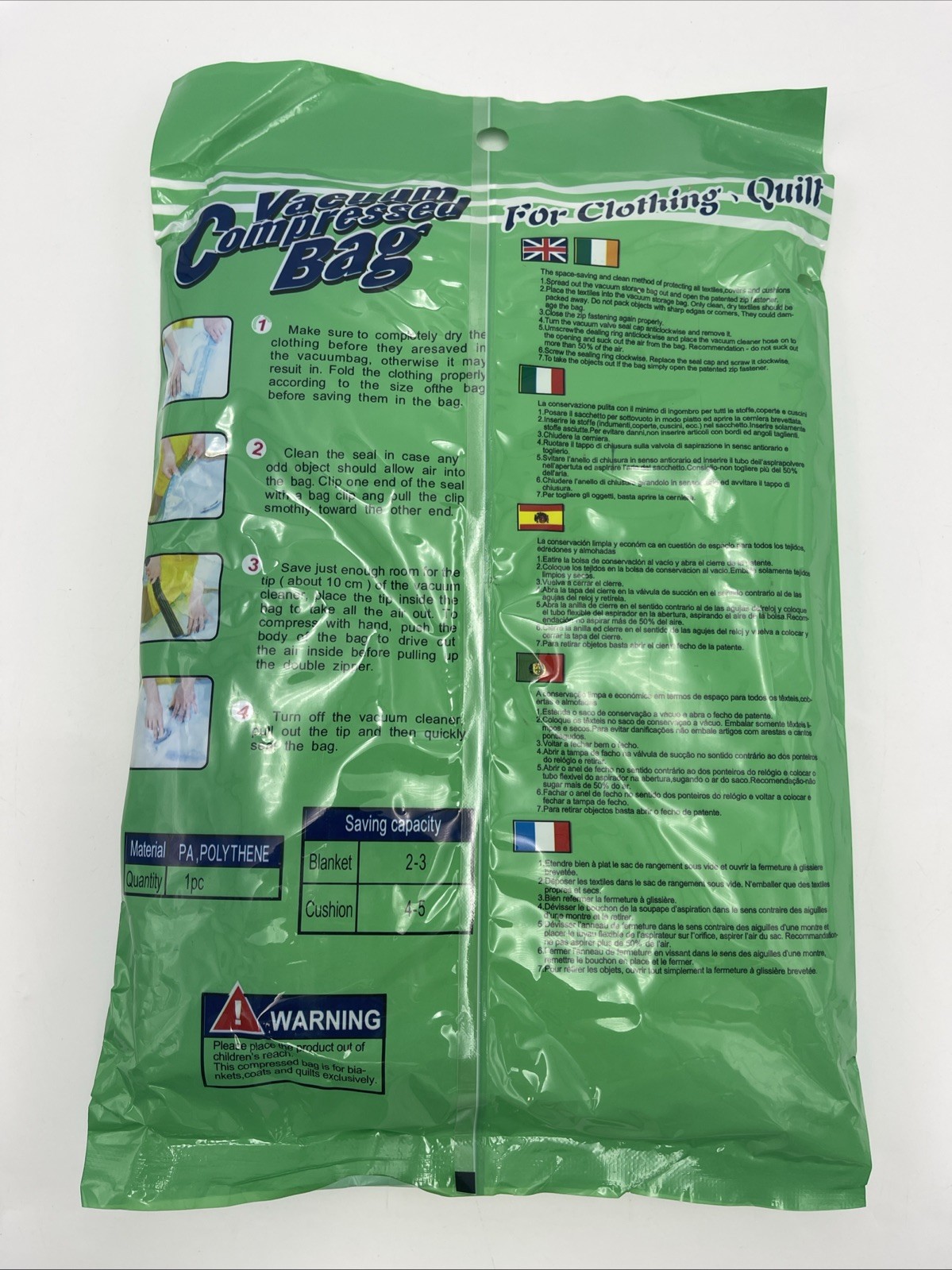 Vacuum Pressed Jumbo Bag (1) Space Saver Seal Clear Compression Bag Organizer