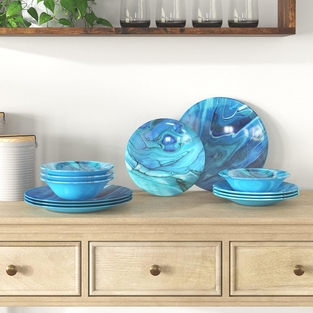 Fluidity 12 Piece Melamine Dinnerware Set, Service for 4