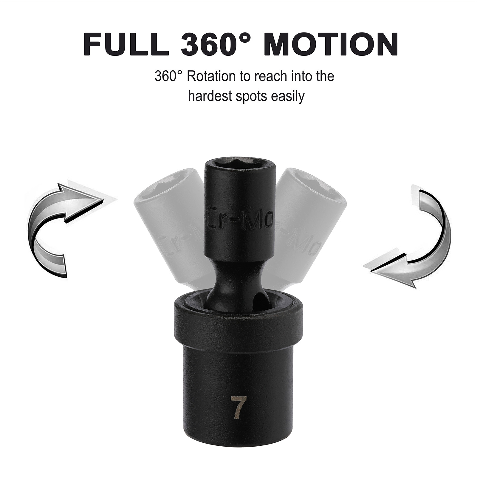 12pcs 1/4-Inch Impact Socket Set Metric 5mm to 15mm 6-Point Cr-Mo Swivel Socket