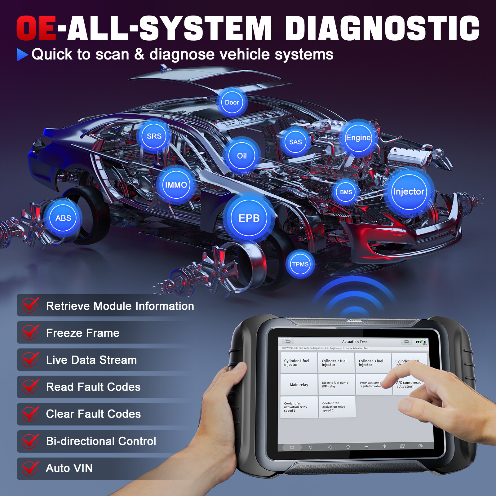 USED XTOOL D8W Auto Full Diagnostic Tool Bi-Directional WIFI Scanner Topology