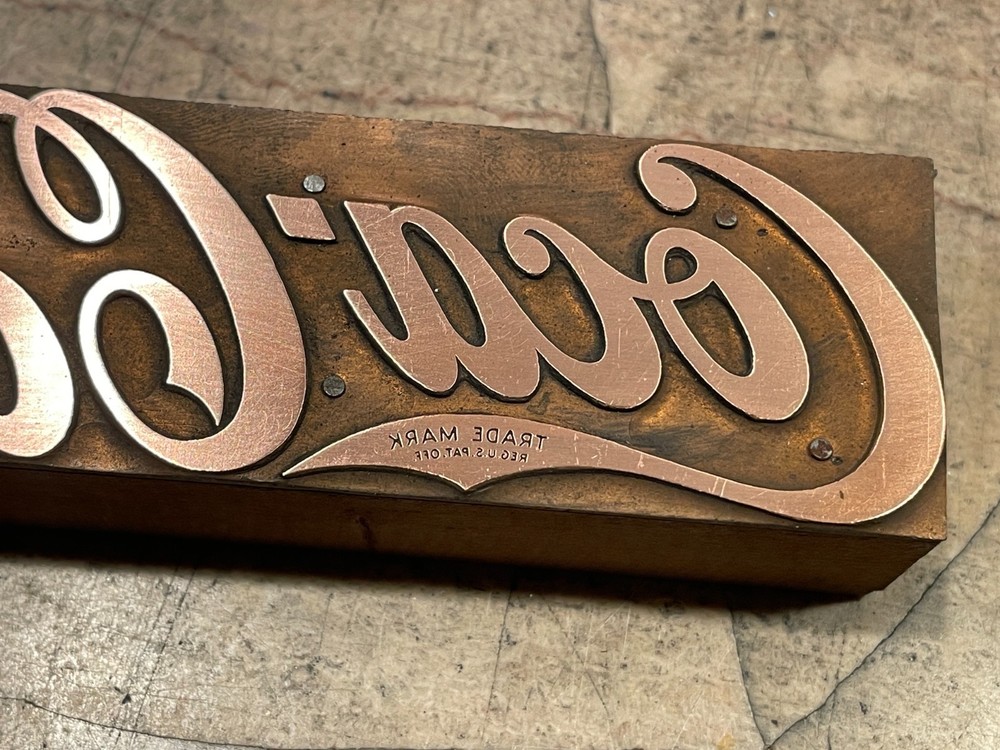 Printing Letterpress Printers Block Copper Coca Cola Script Logo (99)