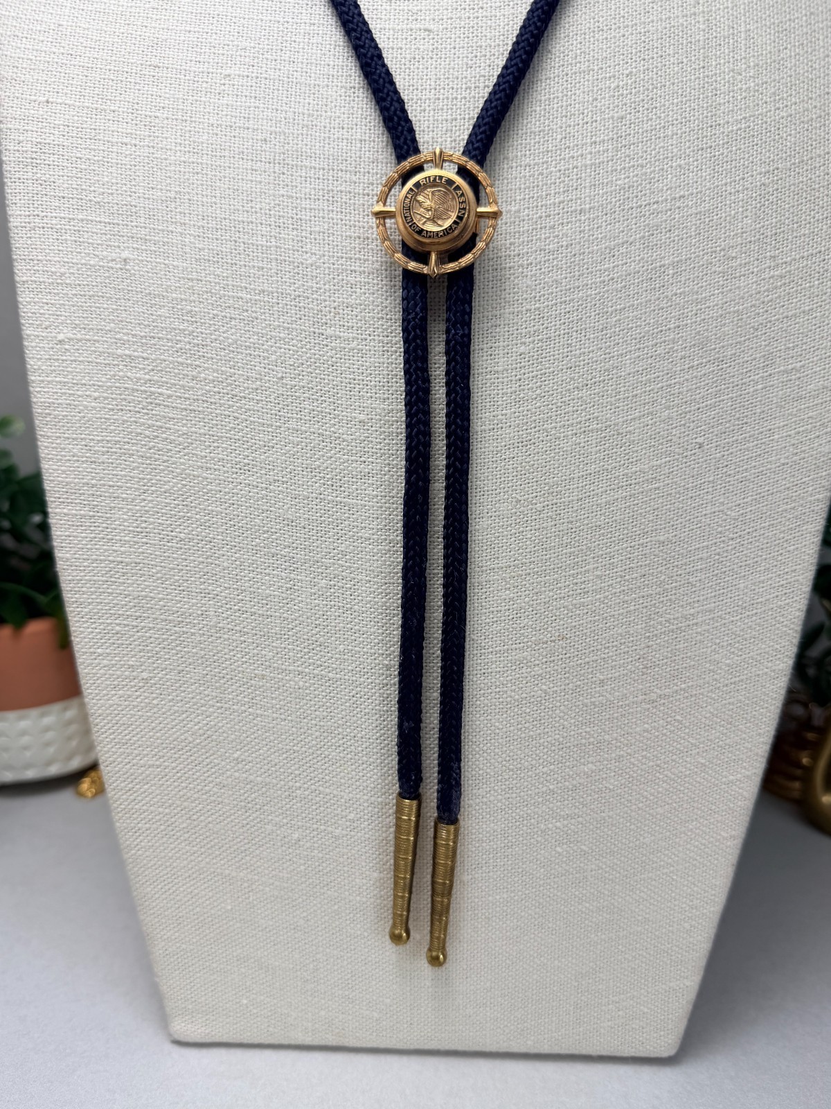 NRA National Rifle Association of Americ Member Vintage Gold Tone Bolo Tie Clasp