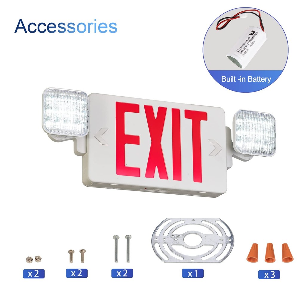 Red Exit Sign with Emergency Lights LED Emergency Exit Light with Battery Backu