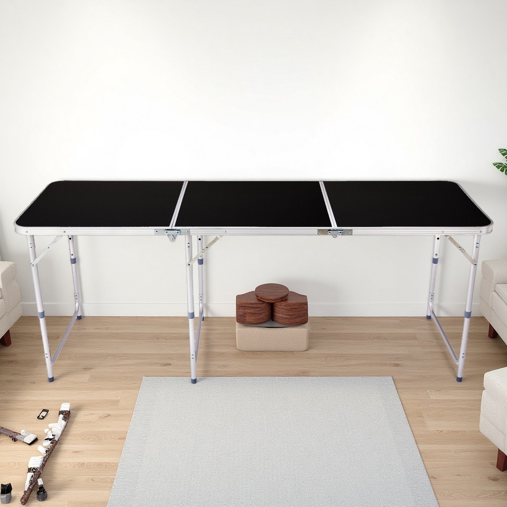 Folding Camping Table 6ft - Adjustable Height, Aluminum & Black Patio Table