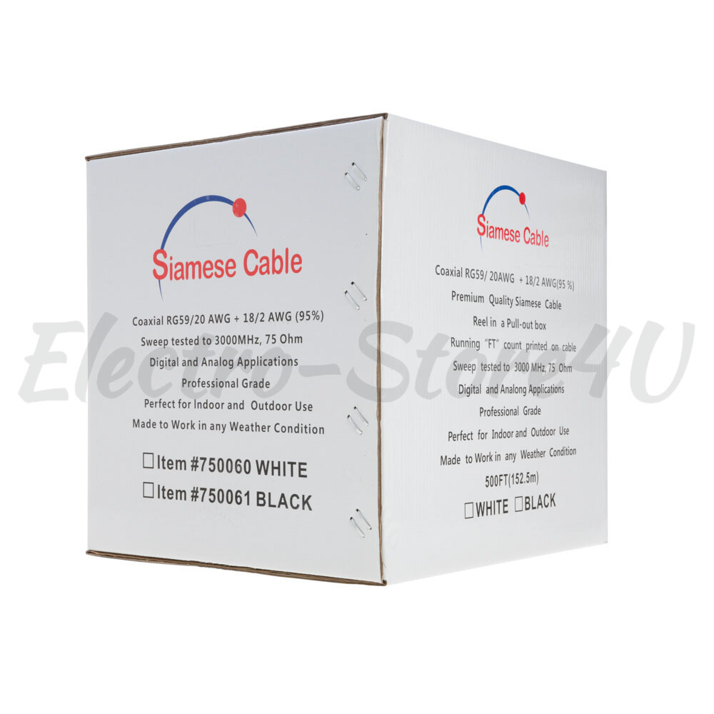 RG59 Siamese Cable 250ft 500ft 1000ft Coaxial 20AWG + 18/2 Security Camera Wire