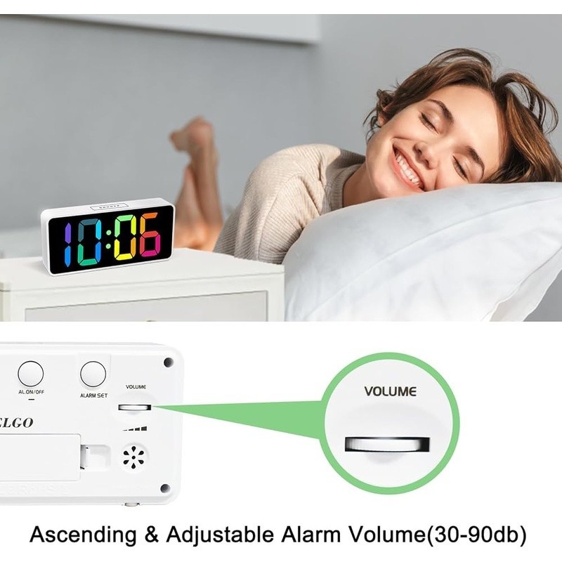 Rainbow Digital Alarm Clock Adjustable Brightness USB Charging Snooze Function