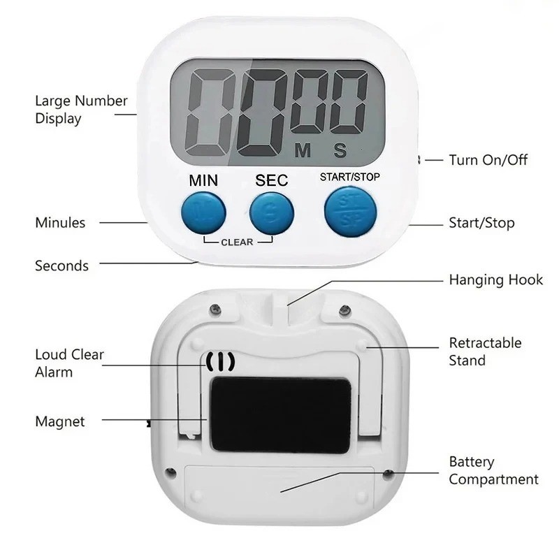 Large LCD Digital Kitchen Cooking Timer Count Down Up Clock Loud Alarm Magnetic