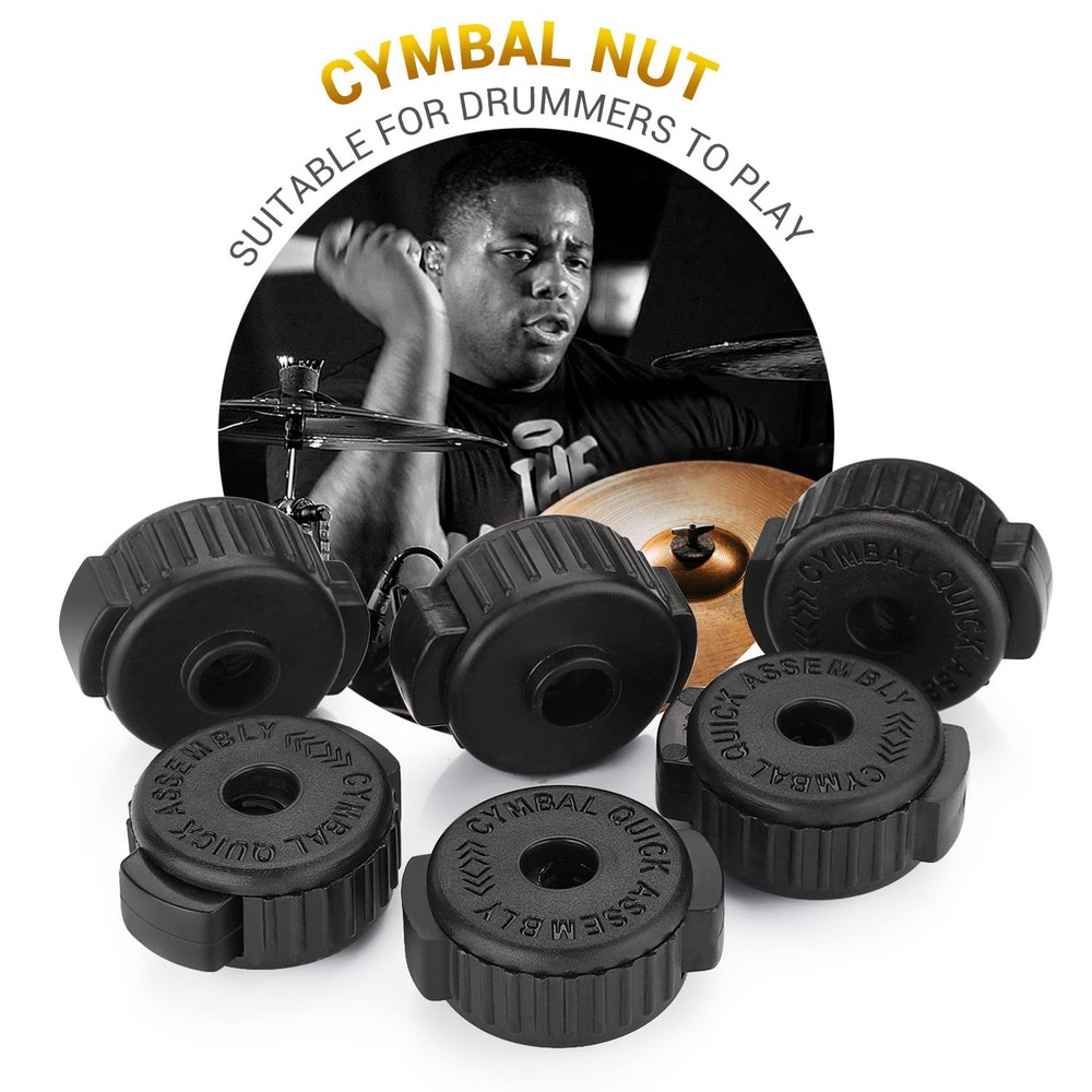 Facmogu 6PCS Black Plastic Cymbal Nuts, 8mm Quick-set Nut for