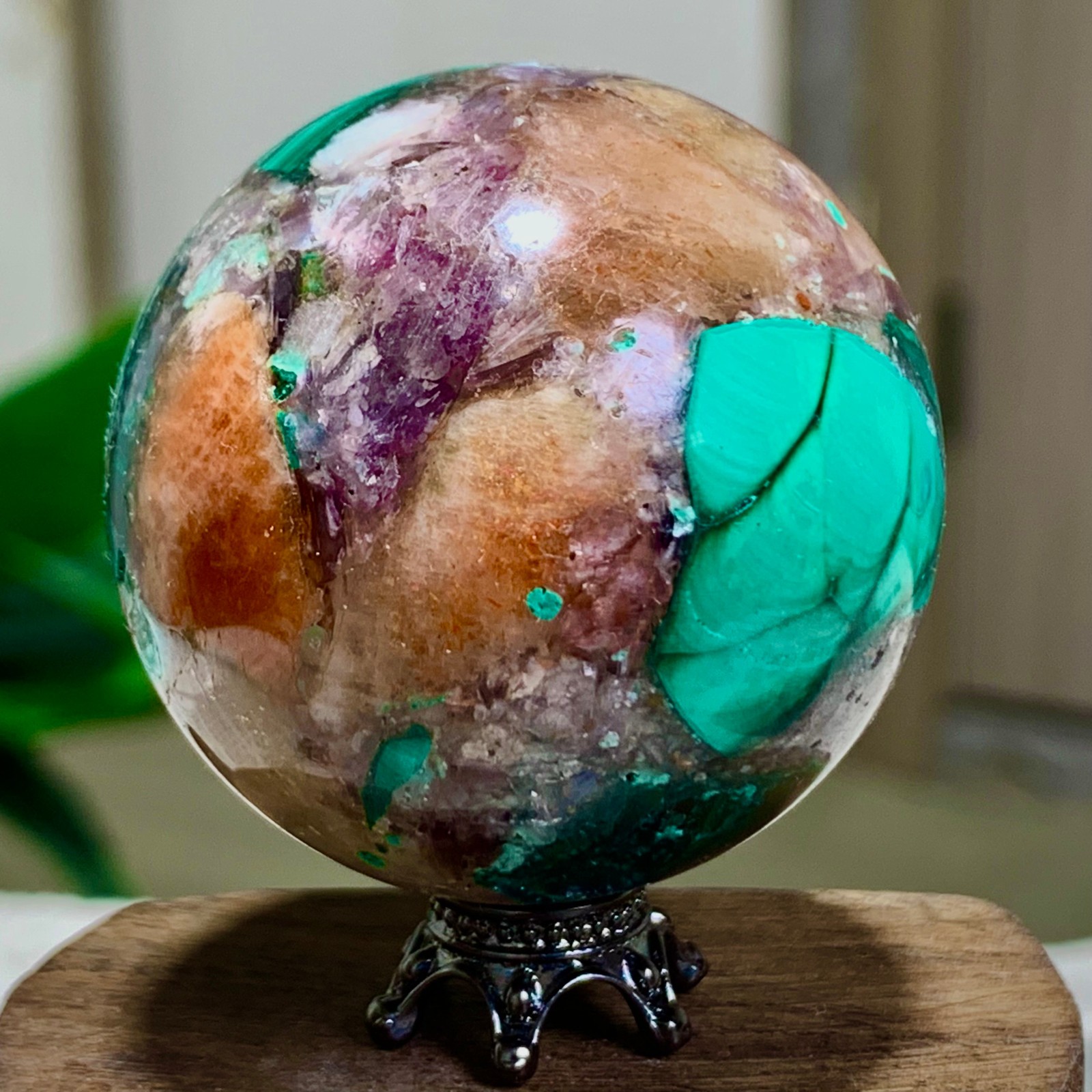 98G Newly discovered rare malachite purple mica symbiotic sphere restoration