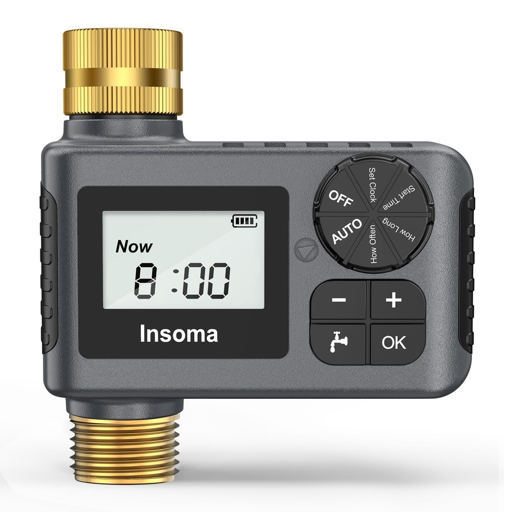 Sprinkler Timer with Brass Inlet and Outlet, Programmable Water Timer for Out...