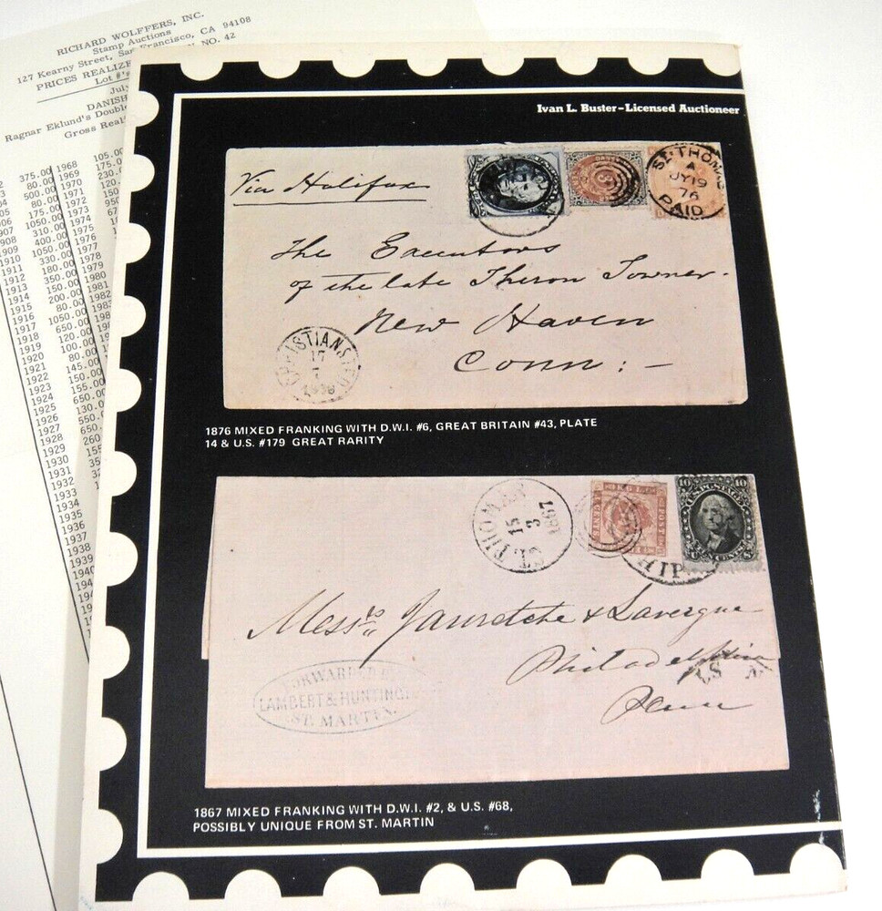 Wolffers Stamp Auction Catalog 1975 w Prices Realized Danish West Indies #42