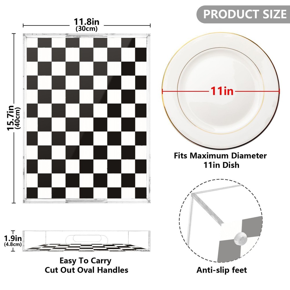 Clear Acrylic Serving Tray Handles 12x16 Inch Decorative Rectangular Ottoman