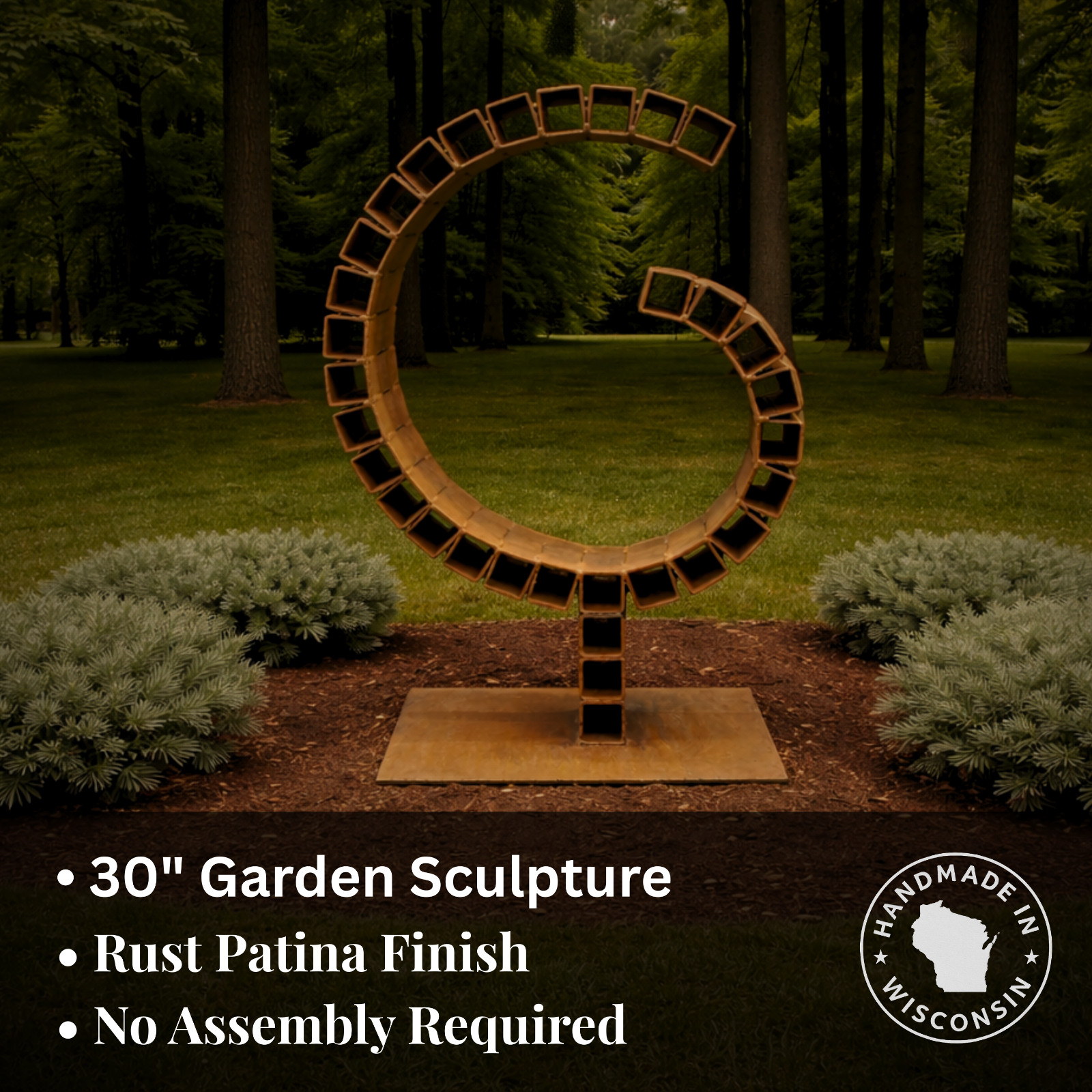 Modern Rusted Metal Garden Sculpture Outdoor Yard Art Handmade Weathered Steel