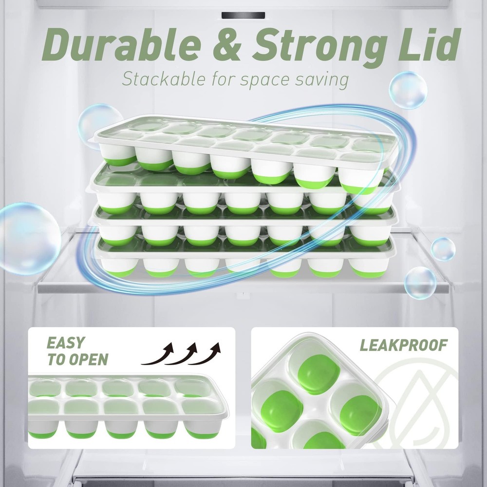 ChefAide Ice Cube Tray with Lid, 4 Packs 56 Cubes Durable Stackable Ice Cube ...