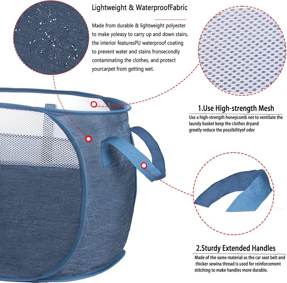Pop-Up Laundry Basket，With Durable Handles Collapsible Mesh Laundry Hamper,Easy