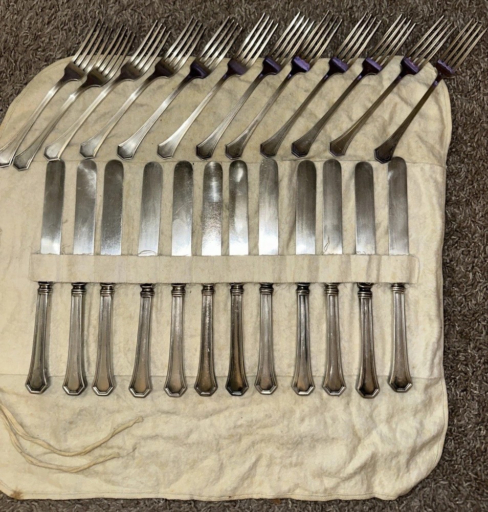 REED & BARTON Sierra Silverplate Flatware Set 24pc Fork & Knife Set Cleaned