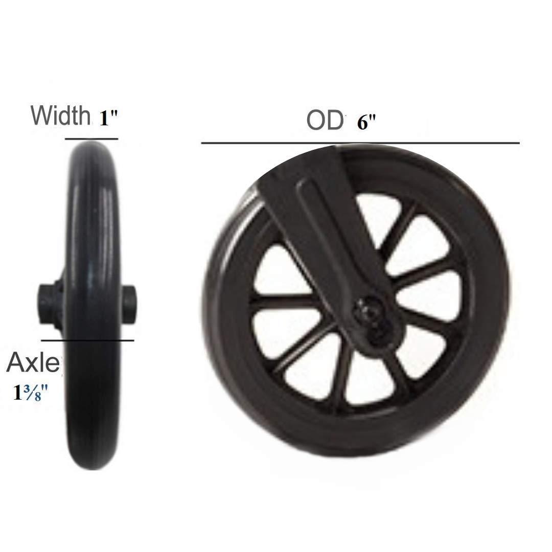 HEALTHLINE Wheels for Walker Rollator, 6 inch Pair, Black (2) (Front)
