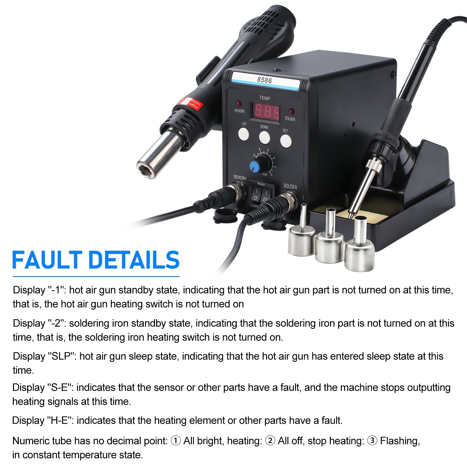 2-in-1 Rework Soldering Station 8586 Hot Air Gun Solder Iron Repair Tool 110V US
