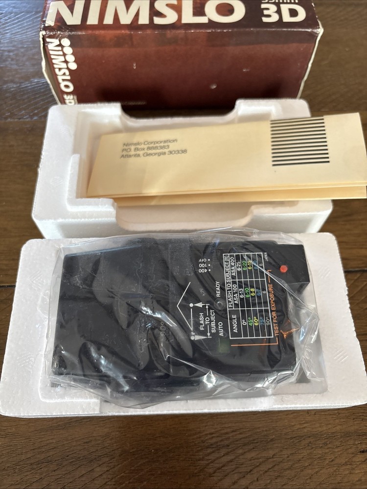 Nimslo 3D Camera Opti-Lite Flash with Original Box Appears Unused