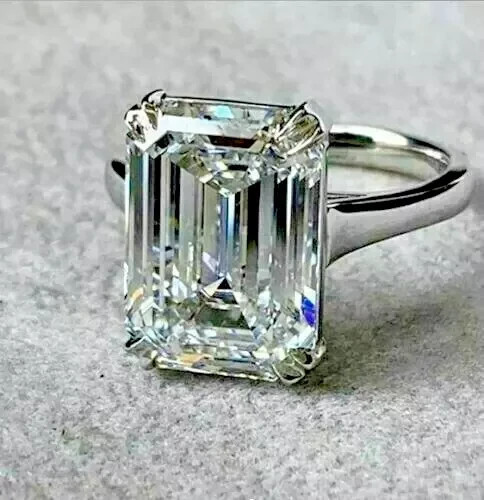 4.00 Ct Certified Emerald Cut Natural White Diamond Ring VVS1 White Gold Finish