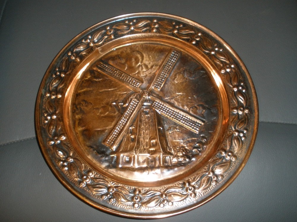 Vintage Thin Copper Windmill Plate 9.75"