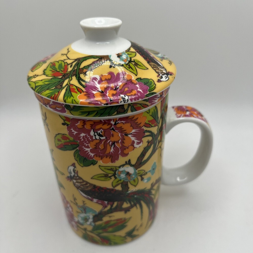 Yellow /Bird/Floral Ceramic Tea Cup Infuser