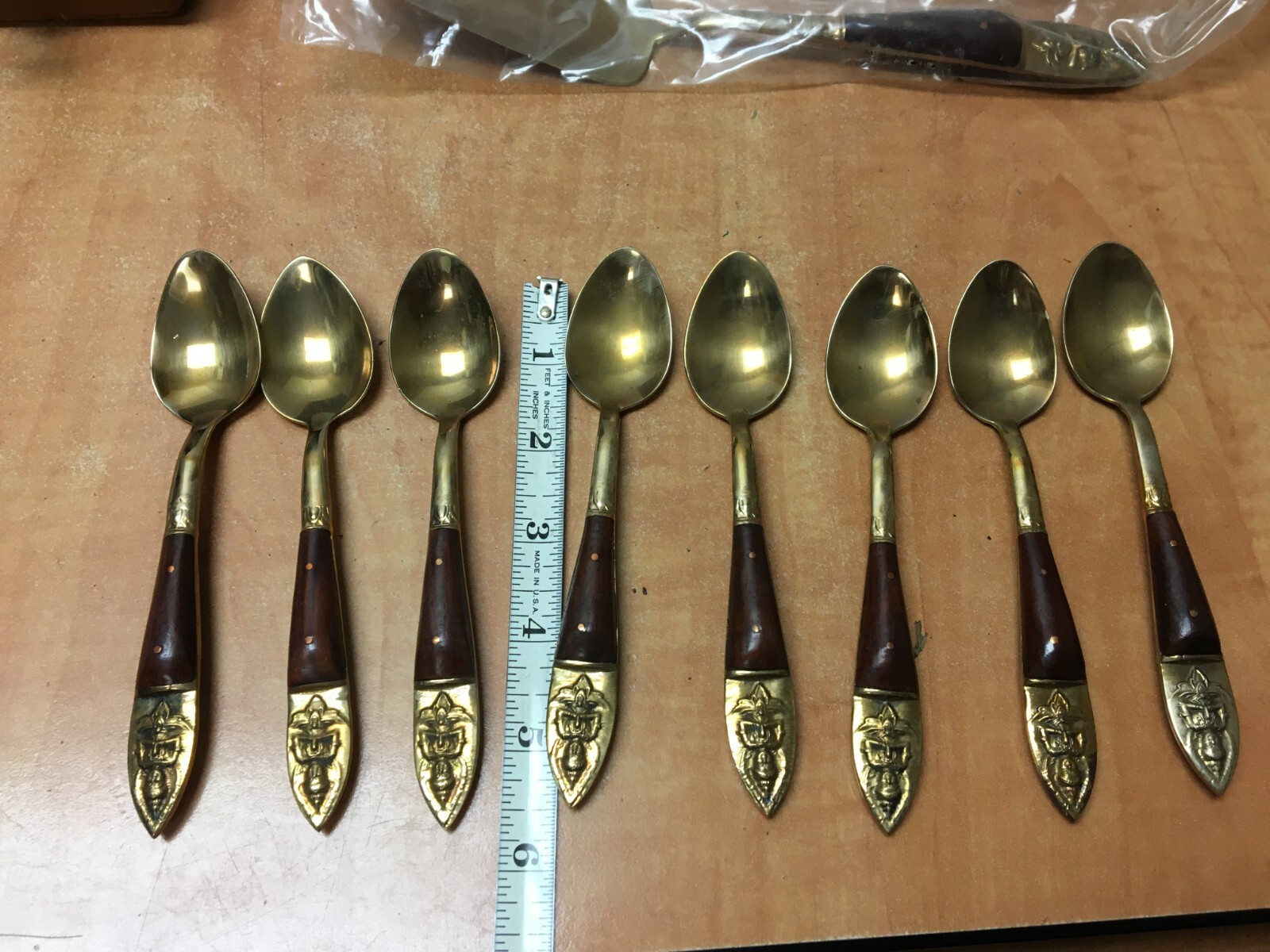 Bronzeware Flatware Set Wood Case From Bangkok Thailand - 19 pieces