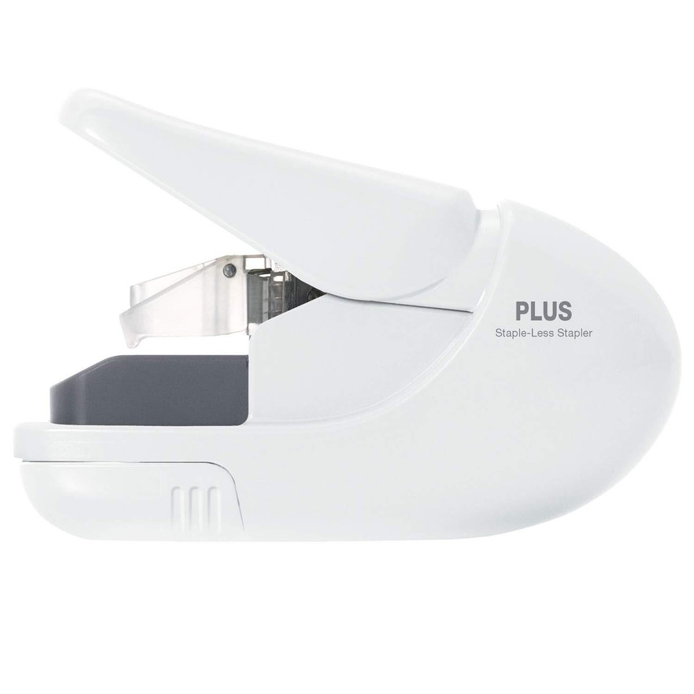 Plus Paper Clinch Compact Staple-Free Stapler Ivory White