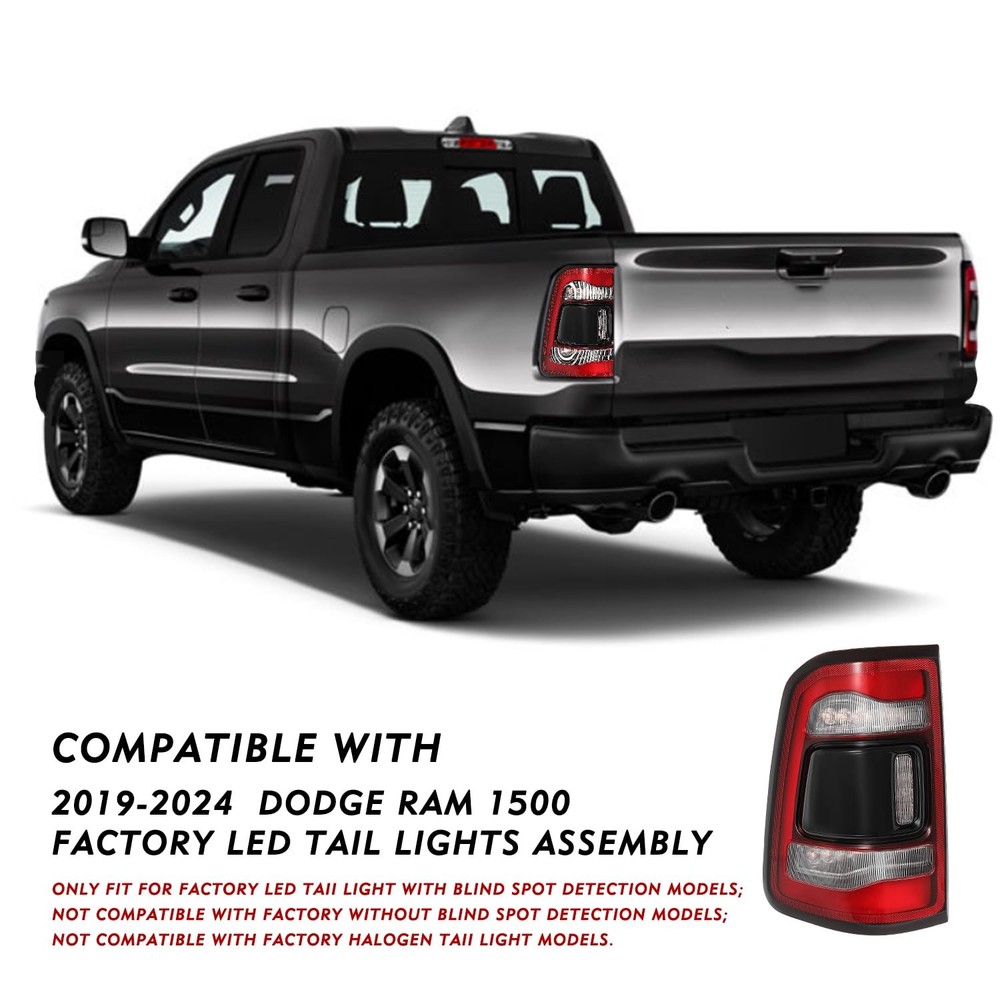 LED Tail Light Assembly Ram 1500 2019-2024 Left Side Black Blind Spot