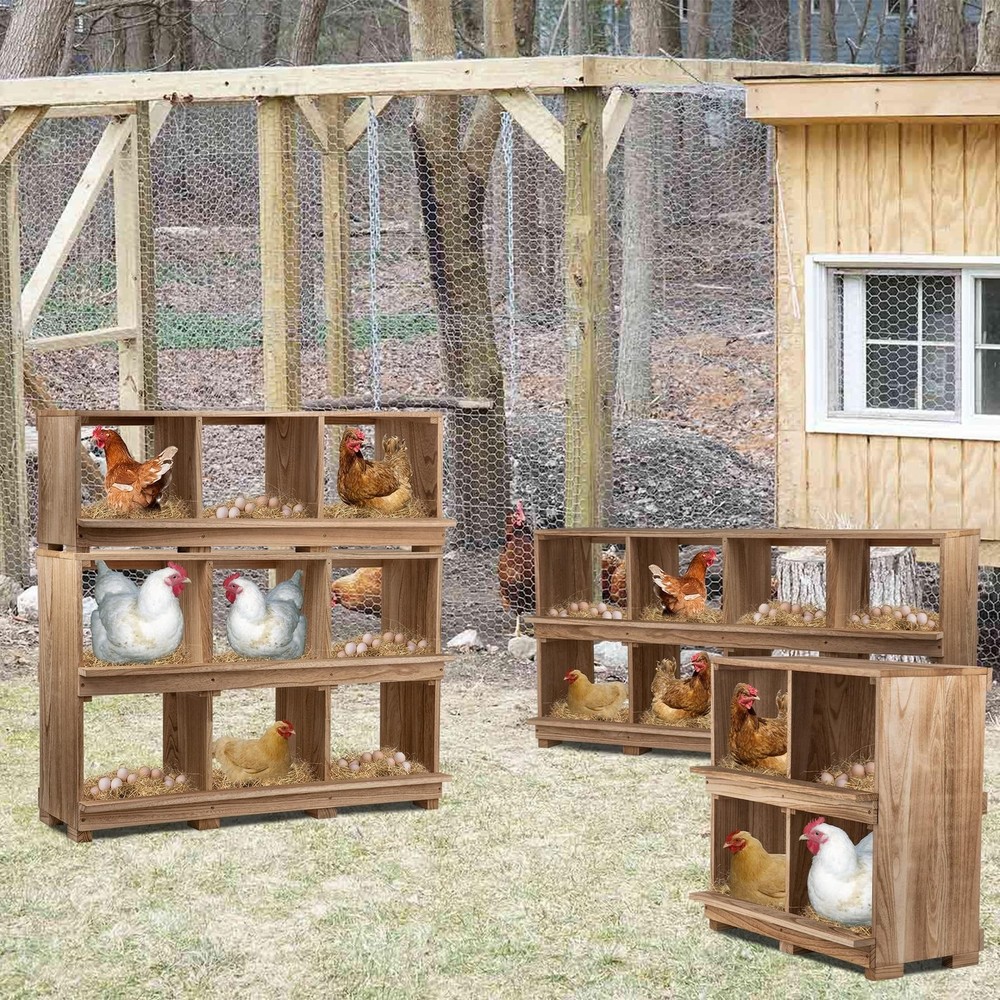 Nesting Boxes for Chickens 6 Compartment, Wall-Mounted Wooden Chicken Nesting...