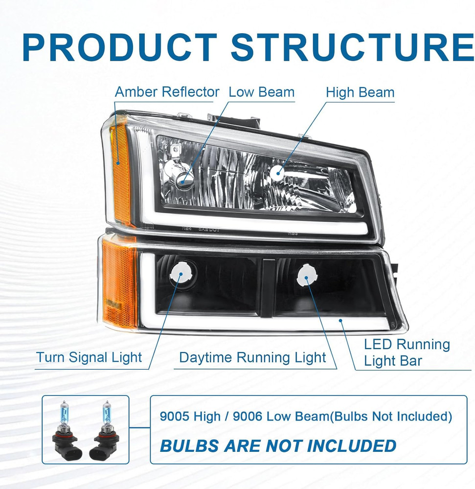 LED DRL Headlights Assembly Compatible with 2003-2006 Chevy Silverado/2003-2006
