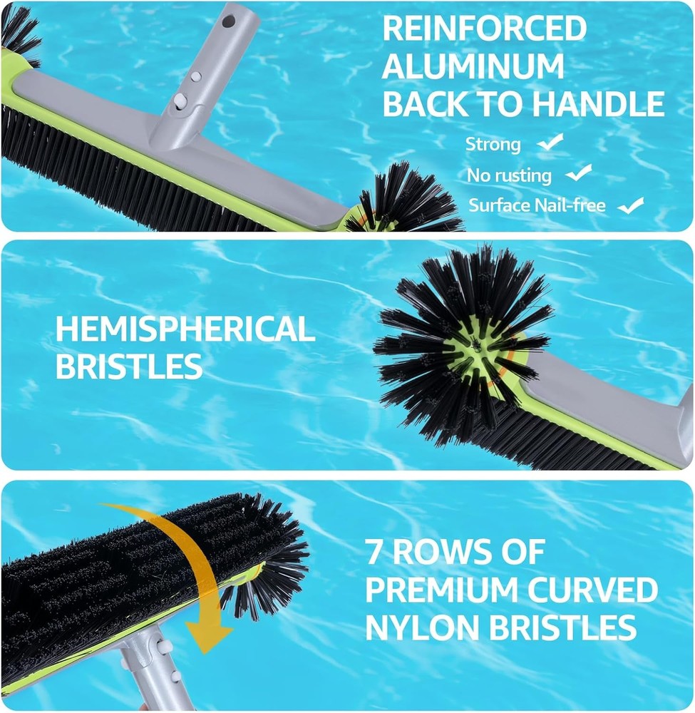 Deluxe Pool Cleaning Kit: Skimmer, Rotating Brush & Net for Debris & Algae
