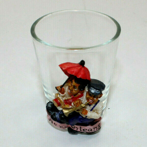 New Orleans JAZZ Players Band 3D resin Shot Glass Red Umbrella Trumpet Vintage