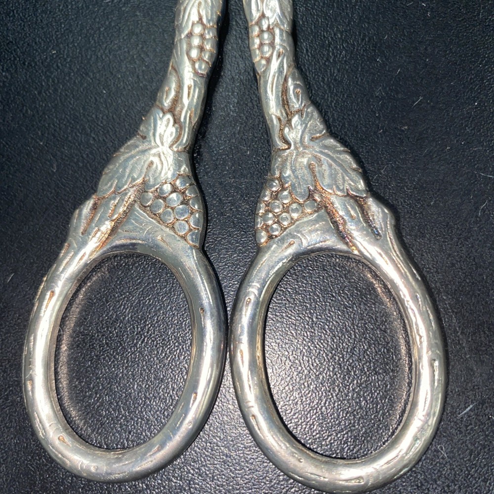 Antique Silver Plated Grape Scissors Grape Shears 1940s Sweden Floral Pattern