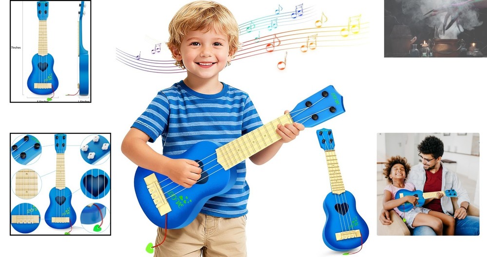Children's Blue Ukulele - Interactive Learning with 4 Strings & Safe Design
