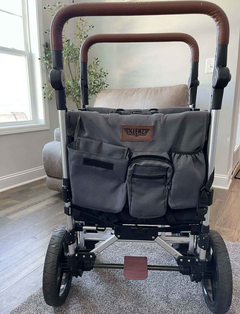 Keenz Pull-Along Wagon Stroller Black Double Seating Canopy Storage Rubber Tires